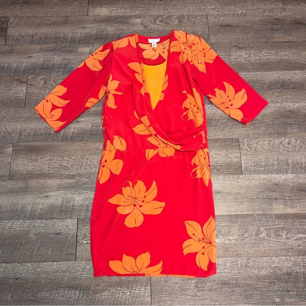 SILKS St. Gillian Vintage Hawaiian Red Floral Hibiscus Dress 8